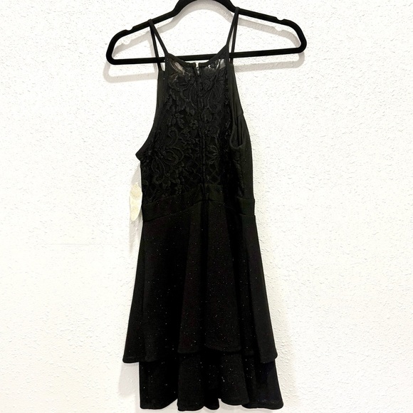 NEW Altar'd State Black Glitter halter Tiered fit and flare Dress M - Picture 13 of 13